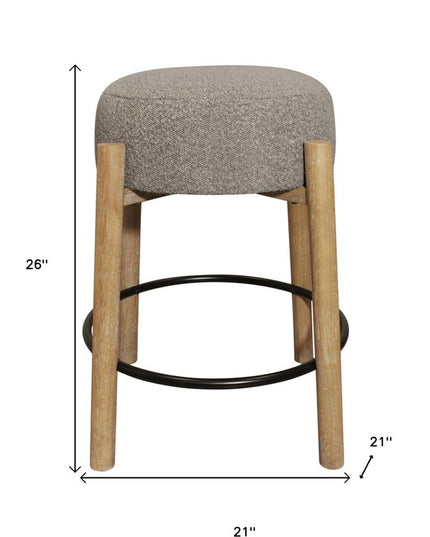 Set of Two Gray and Natural Fabric and Solid Wood Backless Counter Height Bar Chairs