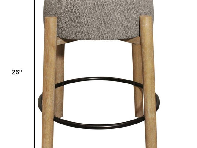 Set of Two Gray and Natural Fabric and Solid Wood Backless Counter Height Bar Chairs