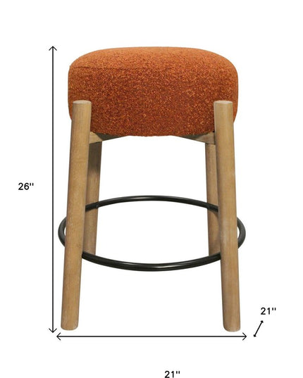 Set of Two Rust and Natural Fabric and Solid Wood Backless Counter Height Bar Chairs