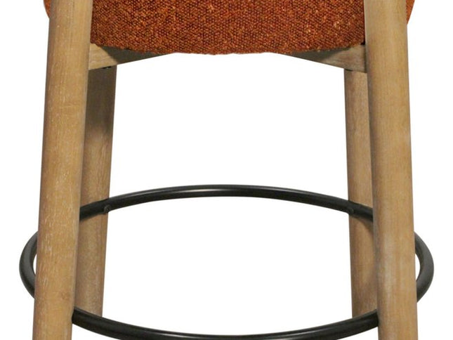 Set of Two Rust and Natural Fabric and Solid Wood Backless Counter Height Bar Chairs