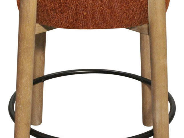 Set of Two Rust and Natural Fabric and Solid Wood Backless Counter Height Bar Chairs