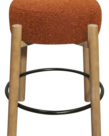 Set of Two Rust and Natural Fabric and Solid Wood Backless Counter Height Bar Chairs