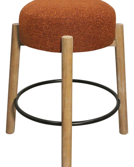 Set of Two Rust and Natural Fabric and Solid Wood Backless Counter Height Bar Chairs