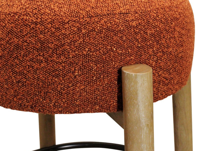 Set of Two Rust and Natural Fabric and Solid Wood Backless Counter Height Bar Chairs