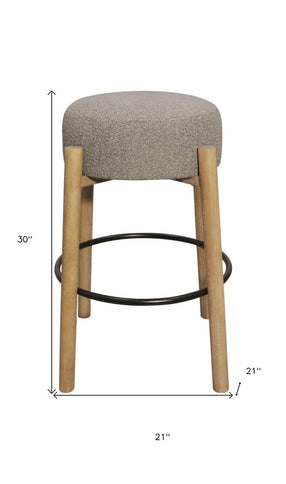 Set of Two Gray and Natural Fabric and Solid Wood Backless Bar Height Bar Chairs