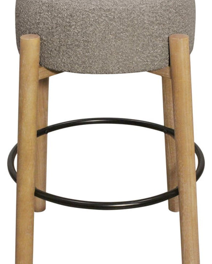 Set of Two Gray and Natural Fabric and Solid Wood Backless Bar Height Bar Chairs