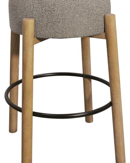 Set of Two Gray and Natural Fabric and Solid Wood Backless Bar Height Bar Chairs