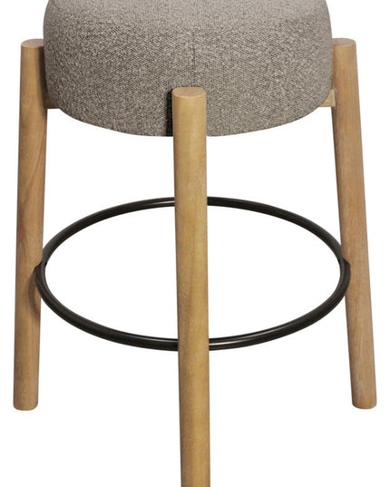 Set of Two Gray and Natural Fabric and Solid Wood Backless Bar Height Bar Chairs