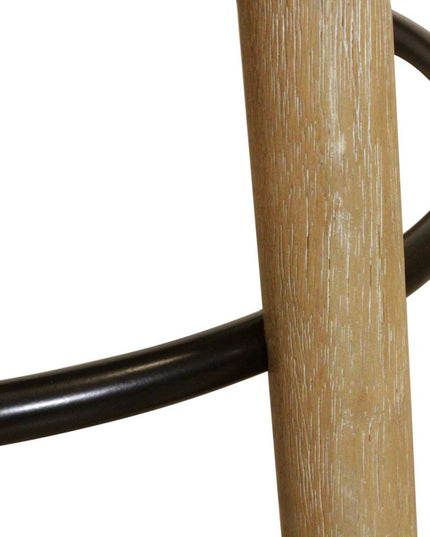 Set of Two Gray and Natural Fabric and Solid Wood Backless Bar Height Bar Chairs