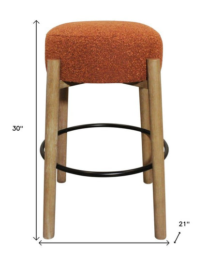 Set of Two Rust and Natural Fabric and Solid Wood Backless Bar Height Bar Chairs