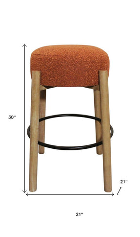 Set of Two Rust and Natural Fabric and Solid Wood Backless Bar Height Bar Chairs