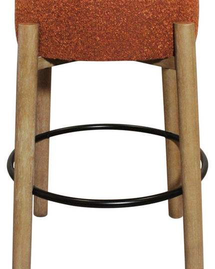 Set of Two Rust and Natural Fabric and Solid Wood Backless Bar Height Bar Chairs