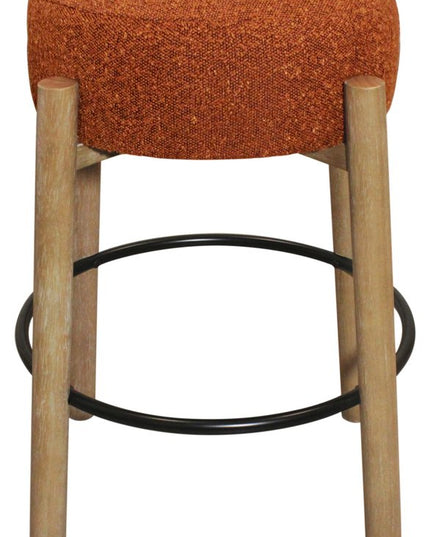 Set of Two Rust and Natural Fabric and Solid Wood Backless Bar Height Bar Chairs