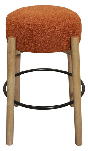 Set of Two Rust and Natural Fabric and Solid Wood Backless Bar Height Bar Chairs