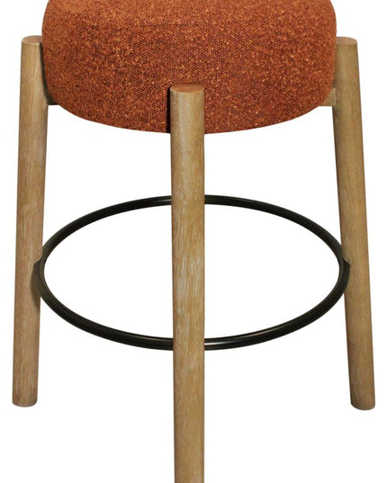 Set of Two Rust and Natural Fabric and Solid Wood Backless Bar Height Bar Chairs