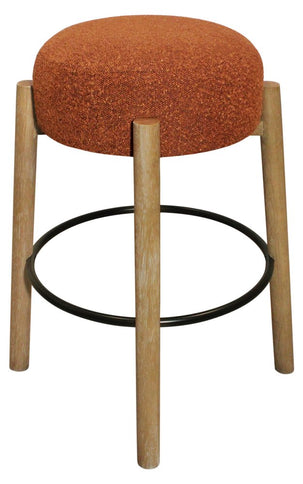 Set of Two Rust and Natural Fabric and Solid Wood Backless Bar Height Bar Chairs