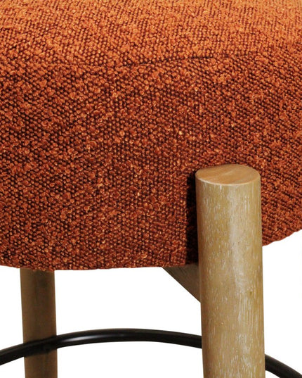 Set of Two Rust and Natural Fabric and Solid Wood Backless Bar Height Bar Chairs