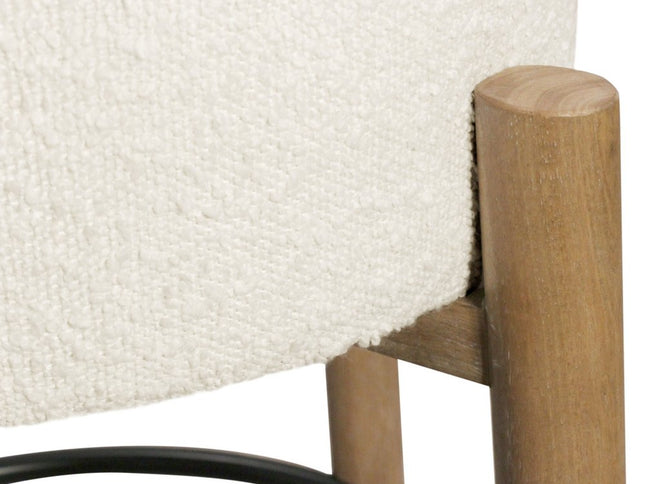 Set of Two Ivory and Natural Fabric and Solid Wood Backless Bar Height Bar Chairs