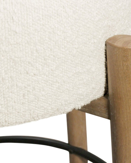 Set of Two Ivory and Natural Fabric and Solid Wood Backless Bar Height Bar Chairs