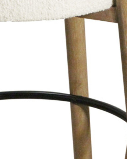 Set of Two Ivory and Natural Fabric and Solid Wood Backless Bar Height Bar Chairs