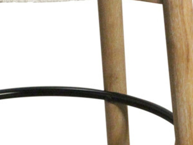 Set of Two Ivory and Natural Fabric and Solid Wood Backless Bar Height Bar Chairs