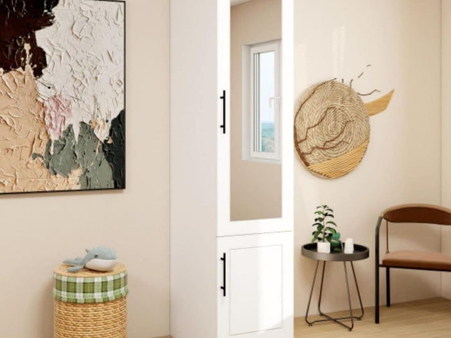 71" White Wood Mirrored Two Door Combo Dresser