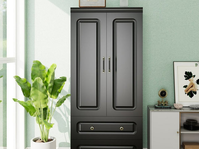 71" Black Wood Two Door Two Drawer Combo Dresser