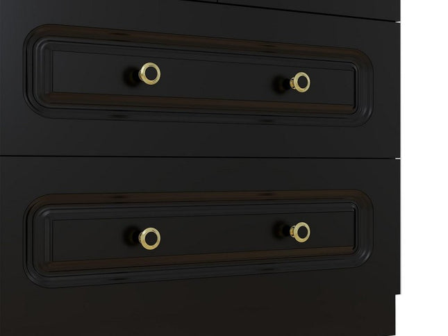 71" Black Wood Two Door Two Drawer Combo Dresser