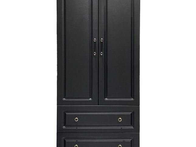 71" Black Wood Two Door Two Drawer Combo Dresser