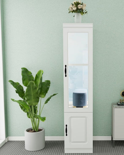 71" White Wood Mirrored Two Door Combo Dresser