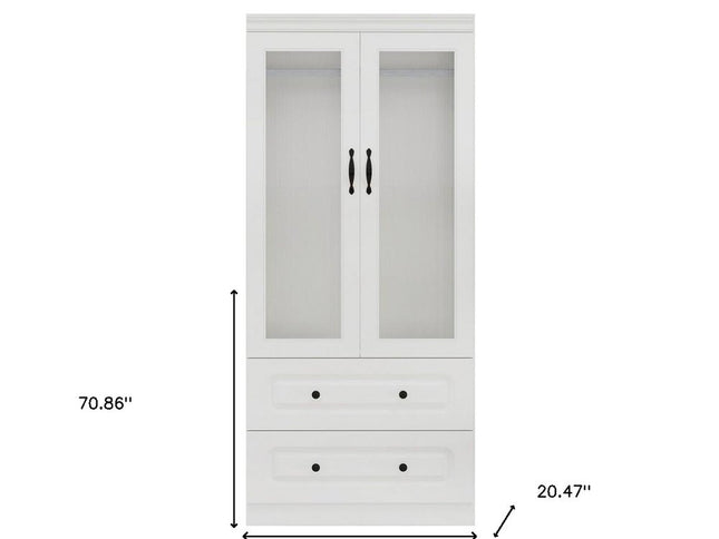 71" White Wood Two Door Two Drawer Combo Dresser