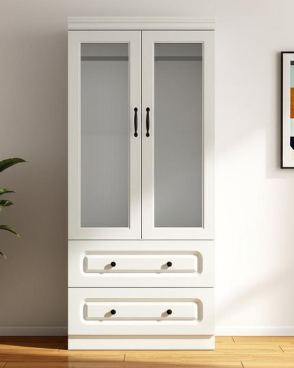 71" White Wood Two Door Two Drawer Combo Dresser