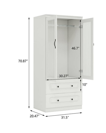 71" White Wood Two Door Two Drawer Combo Dresser