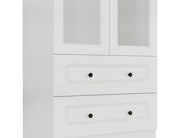 71" White Wood Two Door Two Drawer Combo Dresser