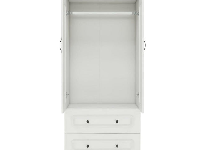 71" White Wood Two Door Two Drawer Combo Dresser