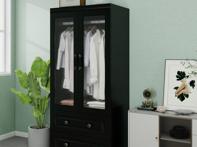 71" Black Wood Two Door Two Drawer Combo Dresser