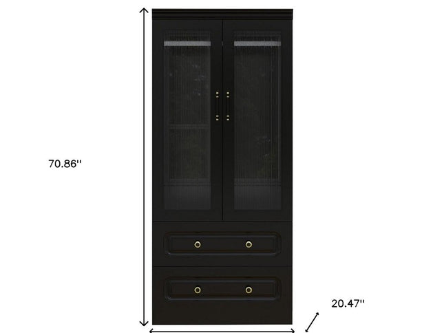 71" Black Wood Two Door Two Drawer Combo Dresser