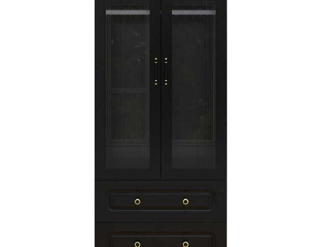 71" Black Wood Two Door Two Drawer Combo Dresser