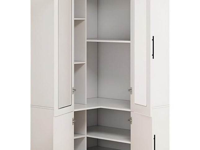 71" White Wood Four Door Corner Combo Dresser