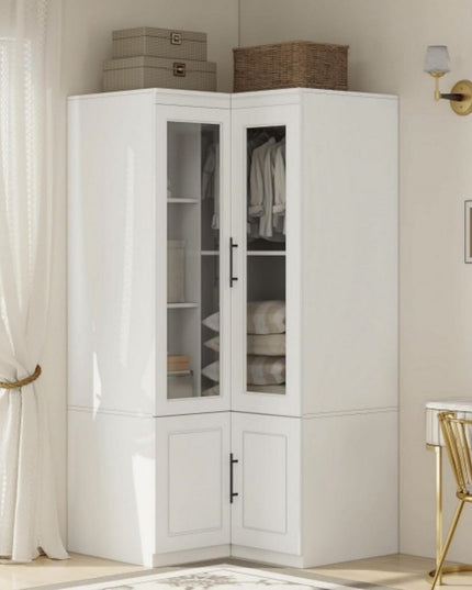 71" White Wood Four Door Corner Combo Dresser