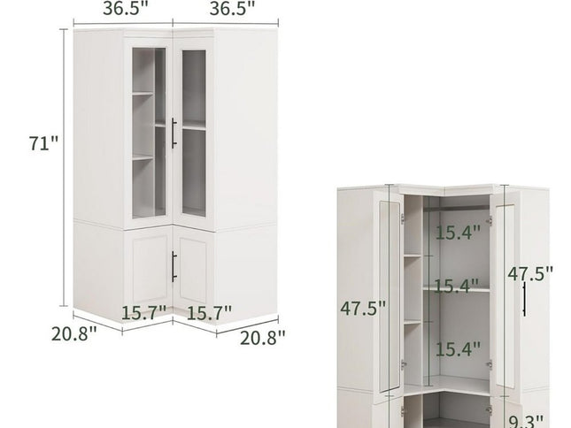 71" White Wood Four Door Corner Combo Dresser