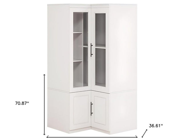 71" White Wood Four Door Corner Combo Dresser