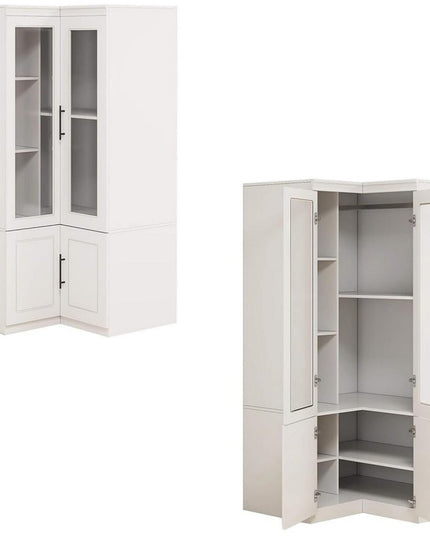 71" White Wood Four Door Corner Combo Dresser