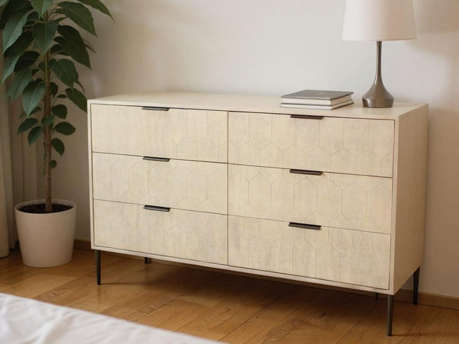 56" Natural Solid Wood Six Drawer Dresser