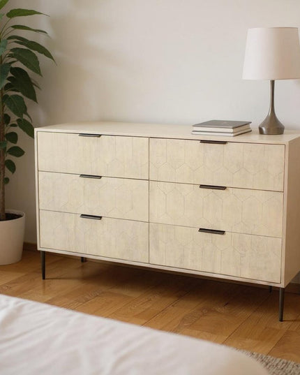 56" Natural Solid Wood Six Drawer Dresser