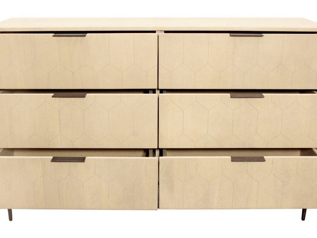 56" Natural Solid Wood Six Drawer Dresser