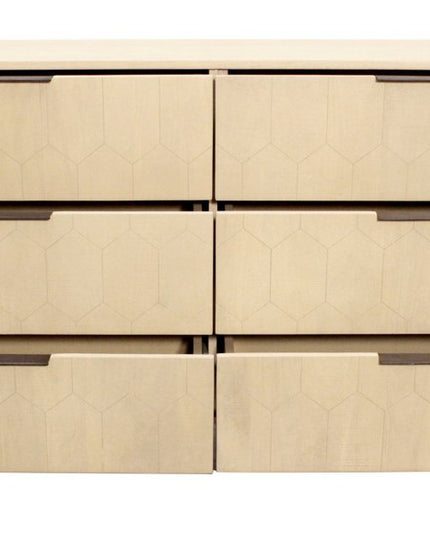 56" Natural Solid Wood Six Drawer Dresser