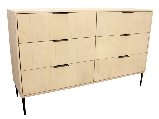 56" Natural Solid Wood Six Drawer Dresser