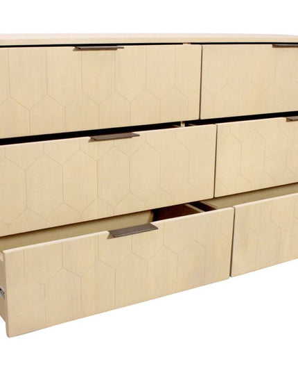 56" Natural Solid Wood Six Drawer Dresser