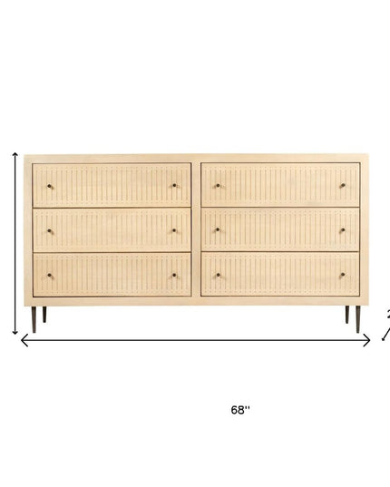 68" Natural Solid Wood Six Drawer Dresser